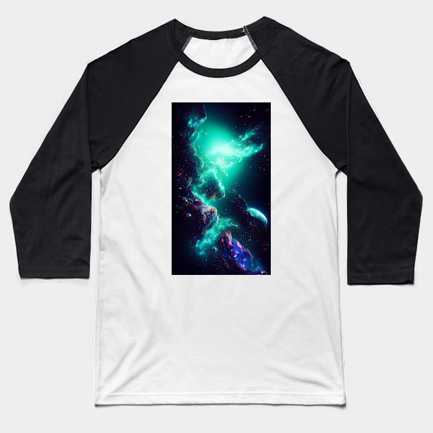 Starlight Spectrum - Emerald green Nebula Baseball T-Shirt by Lematworks